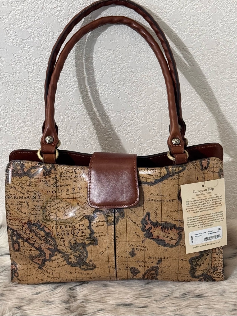 Patricia Nash-European Map-Rienzo Satchel,should bag Italian full grain leather